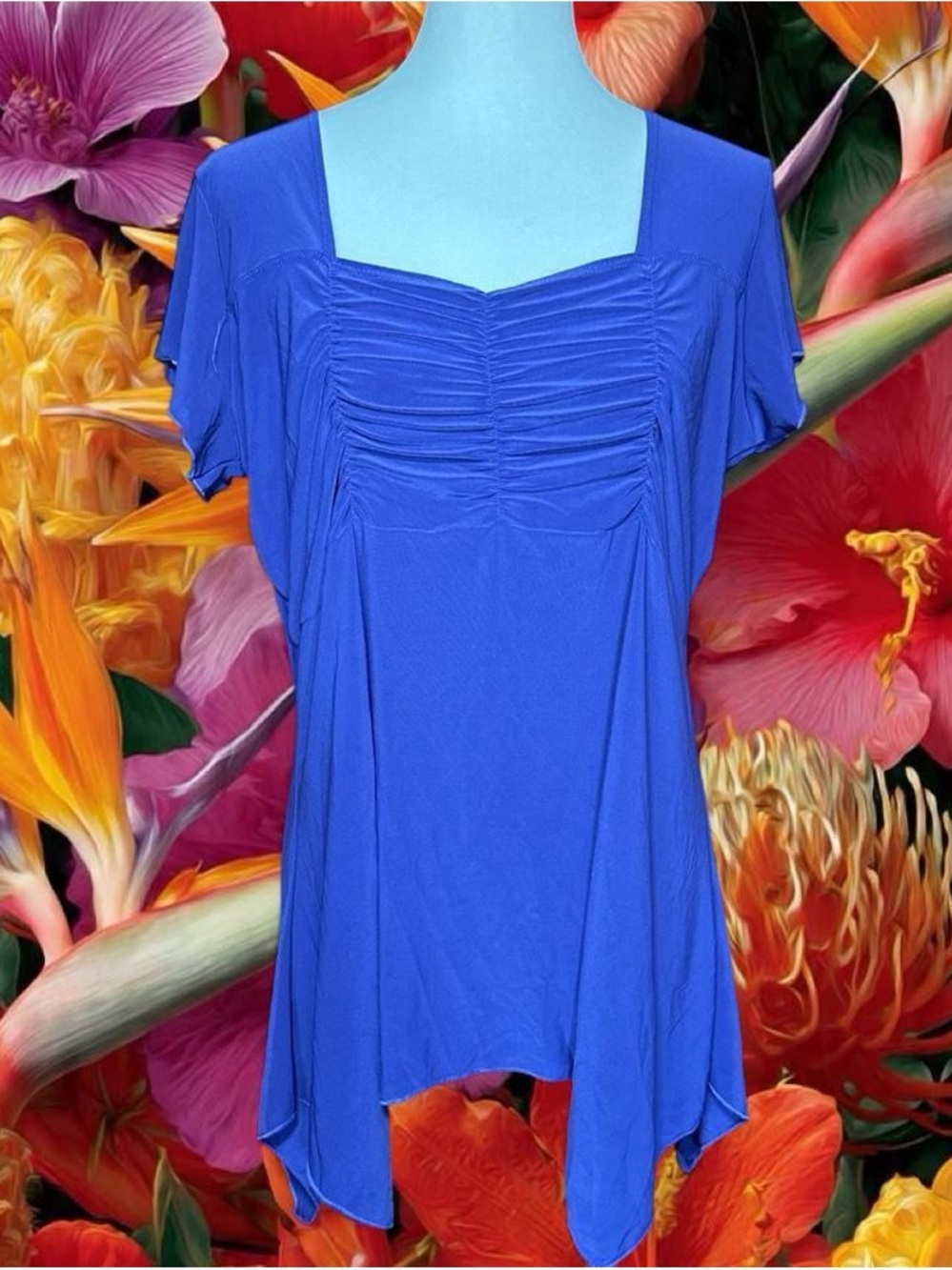 Blue Ruched Square-Neck Women's Top - Picture 2 of 3
